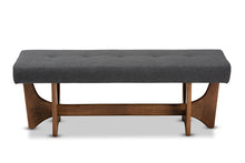 Load image into Gallery viewer, Baxton Studio Theo Mid-Century Modern Dark Grey Fabric Upholstered Walnut Finished Bench