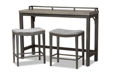 Load image into Gallery viewer, Baxton Studio Noll Modern and Contemporary Grey Fabric Upholstered 3-Piece Multipurpose Metal Counter Table Set