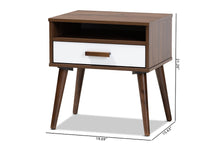 Load image into Gallery viewer, Baxton Studio Quinn Mid-Century Modern Two-Tone White and Walnut Finished 1-Drawer Wood End Table