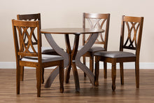 Load image into Gallery viewer, Baxton Studio April Modern and Contemporary Grey Fabric Upholstered and Walnut Brown Finished Wood 5-Piece Dining Set