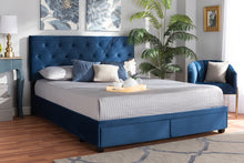 Load image into Gallery viewer, Baxton Studio Caronia Modern and Contemporary Navy Blue Velvet Fabric Upholstered 2-Drawer Queen Size Platform Storage Bed