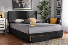 Load image into Gallery viewer, Baxton Studio Netti Dark Grey Fabric Upholstered 2-Drawer King Size Platform Storage Bed