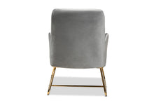 Load image into Gallery viewer, Baxton Studio Sennet Glam and Luxe Grey Velvet Fabric Upholstered Gold Finished Armchair