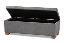 Load image into Gallery viewer, Baxton Studio Roanoke Modern and Contemporary Grey Velvet Fabric Upholstered Grid-Tufted Storage Ottoman Bench