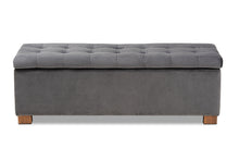 Load image into Gallery viewer, Baxton Studio Roanoke Modern and Contemporary Grey Velvet Fabric Upholstered Grid-Tufted Storage Ottoman Bench