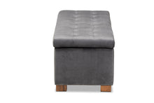 Load image into Gallery viewer, Baxton Studio Roanoke Modern and Contemporary Grey Velvet Fabric Upholstered Grid-Tufted Storage Ottoman Bench