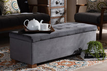 Load image into Gallery viewer, Baxton Studio Roanoke Modern and Contemporary Grey Velvet Fabric Upholstered Grid-Tufted Storage Ottoman Bench