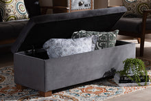 Load image into Gallery viewer, Baxton Studio Roanoke Modern and Contemporary Grey Velvet Fabric Upholstered Grid-Tufted Storage Ottoman Bench