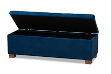 Load image into Gallery viewer, Baxton Studio Roanoke Modern and Contemporary Navy Blue Velvet Fabric Upholstered Grid-Tufted Storage Ottoman Bench