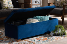 Load image into Gallery viewer, Baxton Studio Roanoke Modern and Contemporary Navy Blue Velvet Fabric Upholstered Grid-Tufted Storage Ottoman Bench