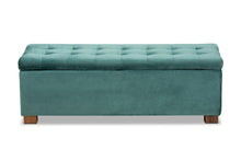 Load image into Gallery viewer, Baxton Studio Roanoke Modern and Contemporary Teal Blue Velvet Fabric Upholstered Grid-Tufted Storage Ottoman Bench