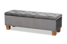 Load image into Gallery viewer, Baxton Studio Hannah Modern and Contemporary Grey Velvet Fabric Upholstered Button-Tufted Storage Ottoman Bench