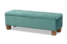 Load image into Gallery viewer, Baxton Studio Hannah Modern and Contemporary Teal Blue Velvet Fabric Upholstered Button-Tufted Storage Ottoman Bench