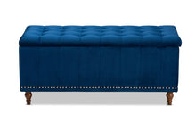 Load image into Gallery viewer, Baxton Studio Kaylee Modern and Contemporary Navy Blue Velvet Fabric Upholstered Button-Tufted Storage Ottoman Bench