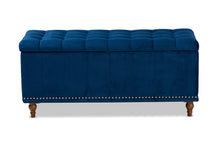 Load image into Gallery viewer, Baxton Studio Kaylee Modern and Contemporary Navy Blue Velvet Fabric Upholstered Button-Tufted Storage Ottoman Bench