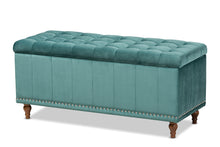 Load image into Gallery viewer, Baxton Studio Kaylee Modern and Contemporary Teal Blue Velvet Fabric Upholstered Button-Tufted Storage Ottoman Bench