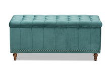Load image into Gallery viewer, Baxton Studio Kaylee Modern and Contemporary Teal Blue Velvet Fabric Upholstered Button-Tufted Storage Ottoman Bench