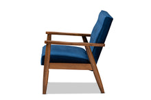 Load image into Gallery viewer, Baxton Studio Sorrento Mid-century Modern Navy Blue Velvet Fabric Upholstered Walnut Finished Wooden Lounge Chair