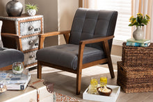 Load image into Gallery viewer, Baxton Studio Asta Mid-Century Modern Grey Velvet Fabric Upholstered Walnut Finished Wood Armchair