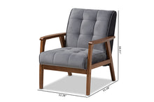 Load image into Gallery viewer, Baxton Studio Asta Mid-Century Modern Grey Velvet Fabric Upholstered Walnut Finished Wood Armchair