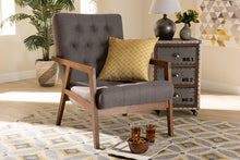 Load image into Gallery viewer, Baxton Studio Naeva Mid-Century Modern Grey Fabric Upholstered Walnut Finished Wood Armchair