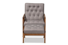 Load image into Gallery viewer, Baxton Studio Naeva Mid-Century Modern Grey Fabric Upholstered Walnut Finished Wood 2-Piece Armchair and Footstool Set