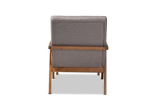 Load image into Gallery viewer, Baxton Studio Naeva Mid-Century Modern Grey Fabric Upholstered Walnut Finished Wood 2-Piece Armchair and Footstool Set