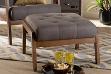 Load image into Gallery viewer, Baxton Studio Naeva Mid-Century Modern Grey Fabric Upholstered Walnut Finished Wood Footstool