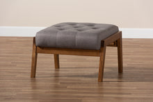Load image into Gallery viewer, Baxton Studio Naeva Mid-Century Modern Grey Fabric Upholstered Walnut Finished Wood Footstool