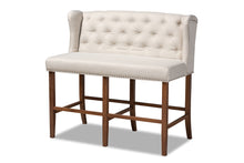 Load image into Gallery viewer, Baxton Studio Alira Modern and Contemporary Beige Fabric Upholstered Walnut Finished Wood Button Tufted Bar Stool Bench