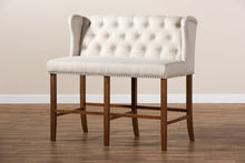 Load image into Gallery viewer, Baxton Studio Alira Modern and Contemporary Beige Fabric Upholstered Walnut Finished Wood Button Tufted Bar Stool Bench