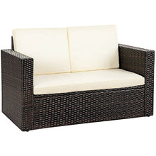 Load image into Gallery viewer, 2 pcs Patio Rattan Sofa Ottoman Daybed Garden Furniture Set