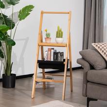 Load image into Gallery viewer, 3 Step Foldable Bamboo Step Ladder Stool with Tool Storage Bag-Natural