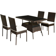 Load image into Gallery viewer, 5 Pieces Rattan Dining Set Glass Table High Back Chair