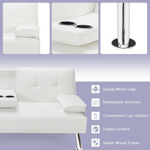 Load image into Gallery viewer, Convertible Folding Leather Futon Sofa with Cup Holders and Armrests-White