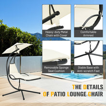 Load image into Gallery viewer, Patio Hanging Hammock Chaise Lounge Chair with Canopy Cushion for Outdoors-Beige