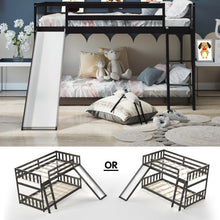 Load image into Gallery viewer, Twin over Twin Bunk Wooden Low Bed with Slide Ladder for Kids-Dark Brown