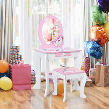 Load image into Gallery viewer, Kids Wooden Makeup Dressing Table and Chair Set with Mirror and Drawer-White
