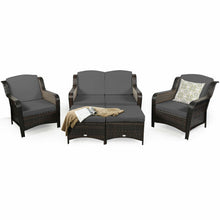 Load image into Gallery viewer, 5 Pieces Patio Rattan Sofa Set with Cushion and Ottoman-Gray