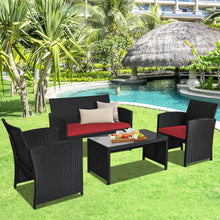 Load image into Gallery viewer, 4 Pcs Wicker Conversation Furniture Set Patio Sofa and Table Set-Red