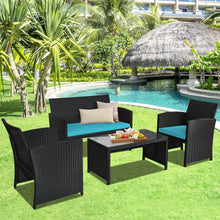 Load image into Gallery viewer, 4 Pcs Wicker Conversation Furniture Set Patio Sofa and Table Set-Turquoise