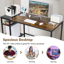 Load image into Gallery viewer, 55 Inch Reversible Computer Desk with Adjustable Storage Shelves-Rustic Brown