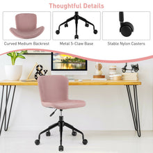 Load image into Gallery viewer, Mid Back Armless Office Chair Adjustable Swivel Linen Task Chair-Pink