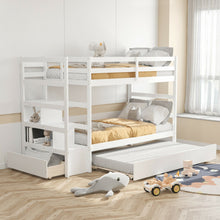 Load image into Gallery viewer, Twin Over Twin Bunk Bed with Storage Shelf and Drawer-White