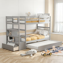 Load image into Gallery viewer, Twin Over Twin Bunk Bed with Storage Shelf and Drawer-Light Gray