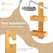 Load image into Gallery viewer, 2-Tier Bamboo Hanging Shower Caddy Bathroom Shelf with 2 Hooks-Natural