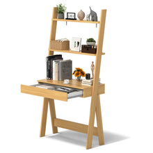 Load image into Gallery viewer, Ladder Shelf Desk Bookcase with Countertop  Drawer and 2 Shelves-Natural