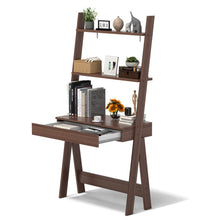 Load image into Gallery viewer, Ladder Shelf Desk Bookcase with Countertop  Drawer and 2 Shelves-Walnut