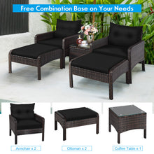Load image into Gallery viewer, 5 Pieces Patio Rattan Sofa Ottoman Furniture Set with Cushions-Black
