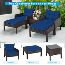 Load image into Gallery viewer, 5 Pieces Patio Rattan Sofa Ottoman Furniture Set with Cushions-Navy